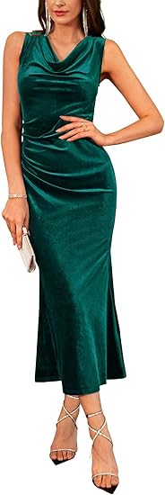 Velmara™ Samt-Abendkleid mit Wasserfallausschnitt