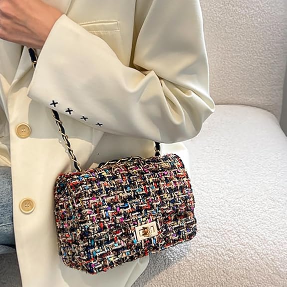 Plaivelle™ Große Tweed-Schultertasche mit Karomuster